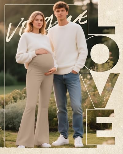 3 Pack Women's Maternity Pants Comfy Flare Trousers - color: Black, Charcoal Gray, Khaki, size: Small
