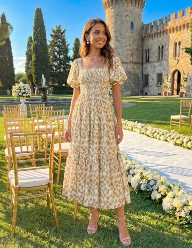 ZESICA Womens 2026 Summer Boho Floral Ruffle Maxi Dress - color: Beige, size: Medium