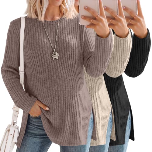 3 Pack Maternity Shirts Pregnancy Sweaters Tunic Tops - color: Black, Apricot, Coffee, size: XX-Large