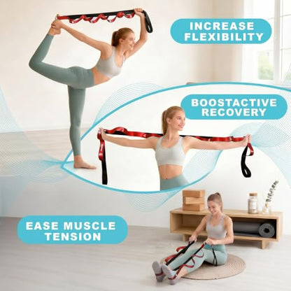Acozycoo Stretching Strap with Loops for Physical Therapy,Knee,Calf,Back - color: Red, size: Length: 86 Inch, Width: 1.5 Inch
