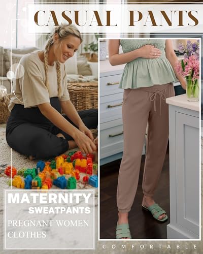 3 Pack Women's Maternity Jogger Pants with Pockets - color: Coffee, Black, Black, size: XX-Large