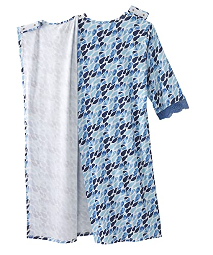 Silverts Women's Adaptive Open Back V-Neck Nightgown, Assisted Dressing - color: Light Blue Medley, size: Small