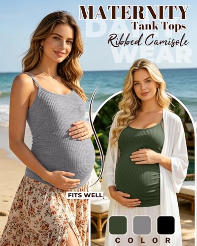 3 Pack Women's Maternity Tank Tops - color: Army Green, Light Mixed Gray, Black, size: Small