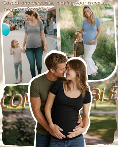 3 Pack Women's Maternity Tops - color: Light Blue, Heather Gray, Black, size: Medium
