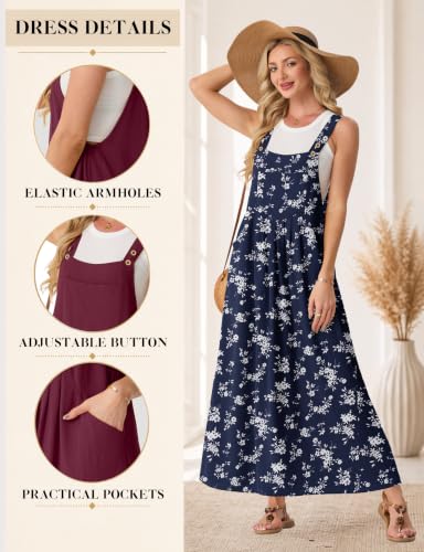 Lepunuo Summer Dresses Women Bib Overall Dresses Adjustable Beach - color: Floral Navy Blue, size: XX-Large