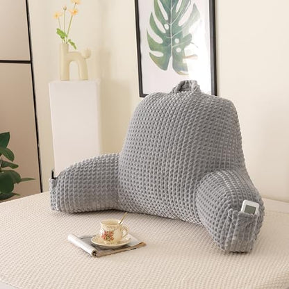 Reading Pillow with Arms for Sitting in Bed,Backrest,Gray Flannel,M - color: Grey, size: Standard(17")