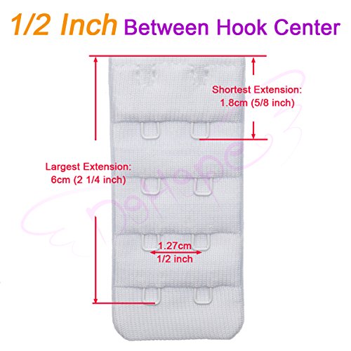 Ultra Soft Bra Extender Band Breathing Room 4 Rows Hook & Eye Extension Strap - color: 2 Hooks - 1/2 Inches Between Centers (3pcs/Pack)