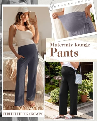 Neer 3 Pack Women's Maternity Lounge Wide Leg Pants - color: Light Gray, Dark Gray, Black, size: Small