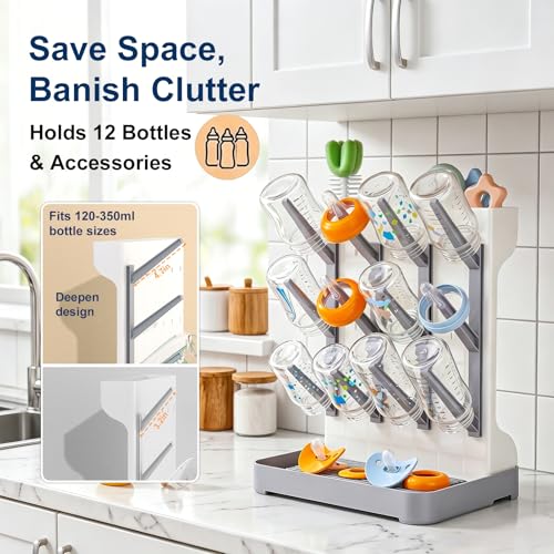 GoMaihe Baby Bottle Drying Rack: Space Saving Vertical Bottle Dryer Holder - color: Gray, size: Standard