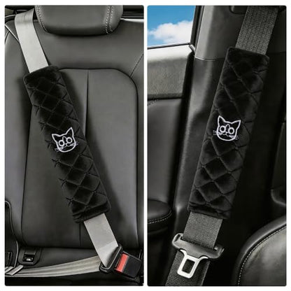 Amooca 2 Pack Seat Belt Covers Soft Shoulder Pad for Cars & Backpack - color: Black Cat