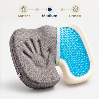 Gel Seat Cushion for Long Sitting, Office Chair Memory Foam Cushion, Gray - color: Grey