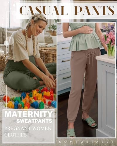 3 Pack Womens Maternity Pants Pregnancy Lounge Jogger - color: Coffee, Army Green, Black, size: Medium