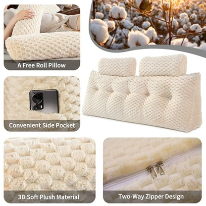 EUHAMS Headboard Pillow Queen with Neck Roll, Triangular Backrest Pillow - color: Beige, size: Queen