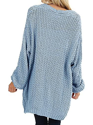 Maroway Womens Oversized Long Cardigan Open Front Knit Sweater - color: Blue, size: Medium