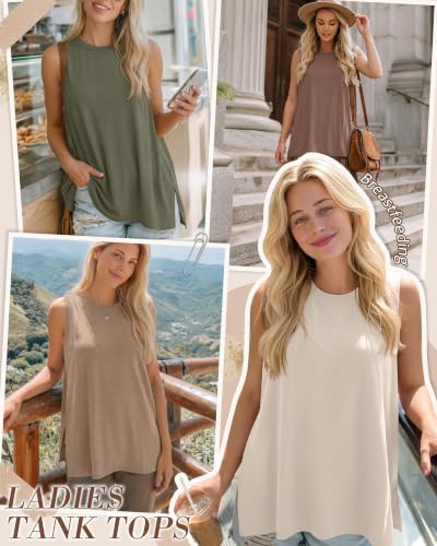 4 Pack Nursing Breastfeeding Tank Tops - color: Camel, Coffee, Cream, Gray Green, size: X-Large