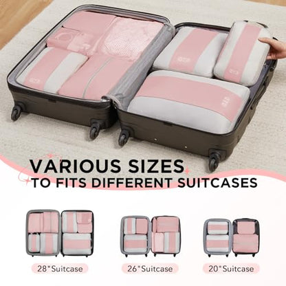 OlarHike 8 Set Compression Packing Cubes for Travel Essentials,Compressible Expandable Space Saver Bags for Organizing Clothes,Luggage Suitcase Garment Bags with Over 1000 pcs Mesh Holes(Pink) - color: Pink