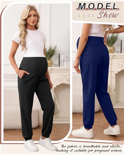 Oakgarden 2 Pack Women's Maternity Scrub Pants Pregnancy Scrubs - color: Black, Navy Blue, size: Medium