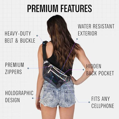 SoJourner Waterproof Holographic Fanny Pack, Glitter Black - color: Glitter - Black