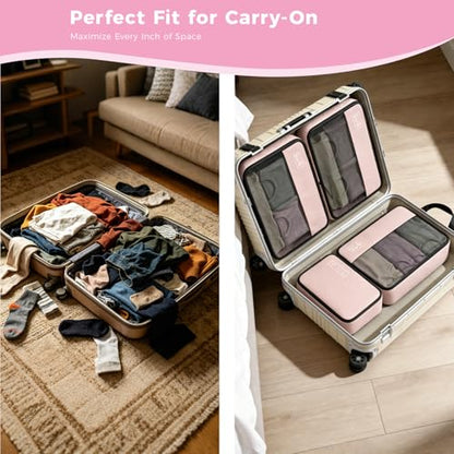 Compression Packing Cubes for Carry On Travel, 8-Piece Luggage Organizers - color: Pink-8 Set