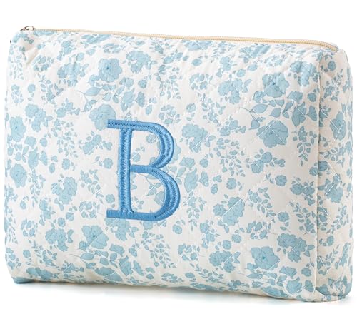 HBselect Initial Makeup Bag for Women Personalized Quilted Cosmetic Bag - color: 1Pc Medium Blueflower, style: B