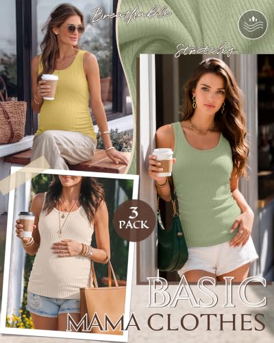 Riyiper 3 Pack Women's Maternity Tank Tops - color: Light Green, Apricot, Bright Yellow, size: Medium