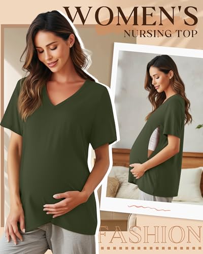 Women's Nursing Breastfeeding Shirts - color: Army Green, size: Large