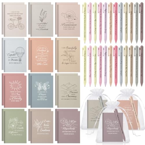 Mooliwe 24 Pcs Affirmation Notebooks Pens Bulk Gifts, Gratitude,Earth Tones - style: Earth Tones