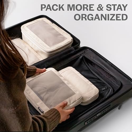 Aerotrunk Compression Packing Cubes for Travel, 2-Pack, Beige - color: Beige, size: 2-Pack