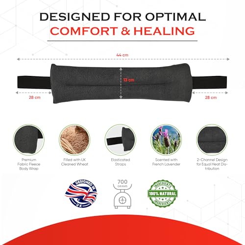 Microwavable Heating Pad for Neck, Back, & Shoulders - Heating Bean Bag Microwavable Pillow w/Elasticated Strap - Wheat & Unscented Heating Pad Wrap - ThermoDR, Black - size: Unscented, style: Black