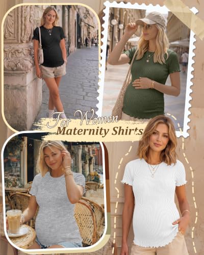 Riyiper 4 Pack Maternity Ribbed Knit Shirts for - color: Army Green, Light Gray, White, Black, size: XX-Large