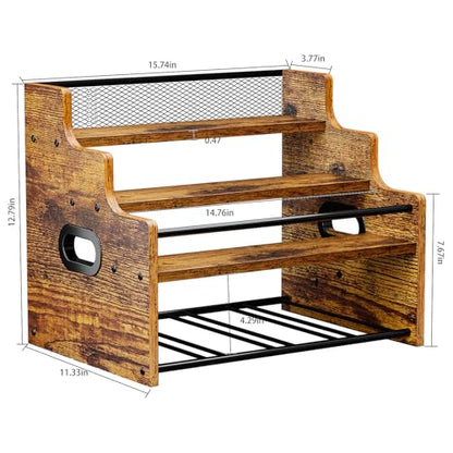 KLM 4-Tier Liquor Bottle Display Shelf,Rustic Brown Bottle Organizer - color: Brown