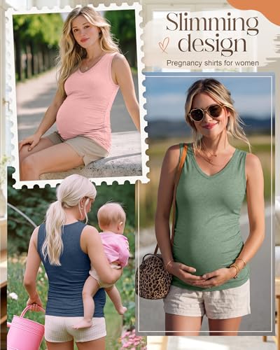 3 Pack Maternity Tank Tops - color: Gray Blue, Light Pink, Light Green, size: Large
