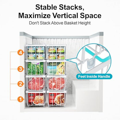 iSPECLE Deep Freezer Organizer Bins - Small Baskets for 7 Cu.Ft, 8 Pack - color: 8-Pack White