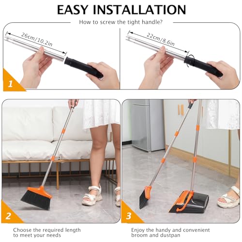 Broom and Dustpan Set,54.72" Long Handle,Standing Dustpan,1-Pack - color: Orange
