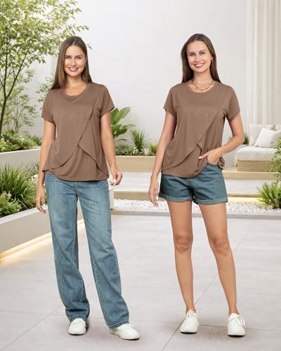 Rnxrbb 3 Pack Nursing Tops for Women Maternity Breastfeeding Shirts - color: Black&light Gray&brown, size: Medium