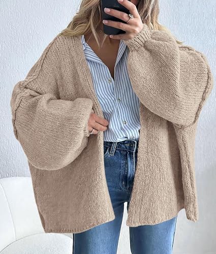 PRETTYGARDEN Womens Open Front Oversized Cardigan Sweaters - color: Grey Beige, size: Medium