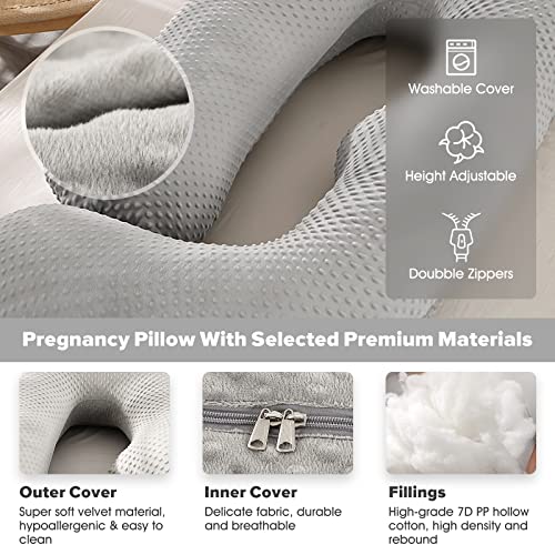 Elover U Shaped Pregnancy Pillow,Full Body Maternity Support - color: Minky Dot Velvet-light Gray