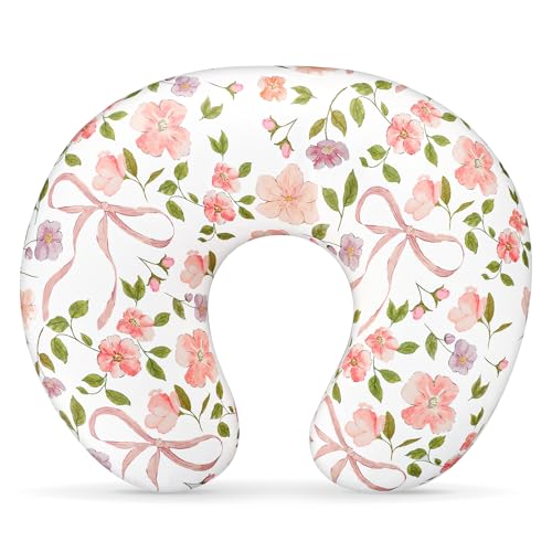 TANOFAR Nursing Pillow Cover, Stretchy Removable Breastfeeding Pillow Cover, Ultra Soft Snug Fits On Newborn Feeding Pillow Case for Baby Girls, Pink Bow - color: Pink Bow