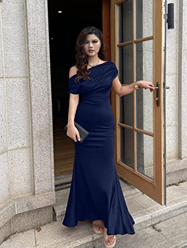 YMDUCH Women's Sleeveless Off Shoulder Long Formal Party Dress - color: Navy, size: Large