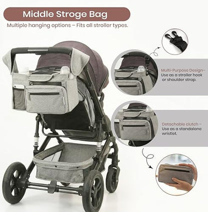 Universal Stroller Organizer Bag with Insulated Cup Holder & Non-Slip Strap