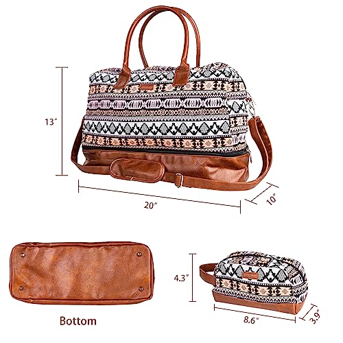 MyMealivos Canvas Weekender Bag, Overnight Travel Carry On Duffel Tote with Shoe Pouch (multi) - color: Brown