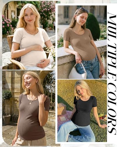Oakgarden 4 Pack Women's Maternity Shirts - color: Apricot, Khaki, Coffee, Black, size: X-Large