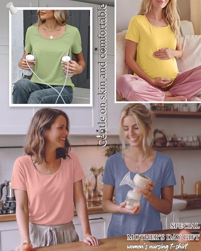 Oakgarden 4 Pack Women's Nursing Shirts - color: Sea Blue, Blush, Light Green, Sun Yellow, size: Medium
