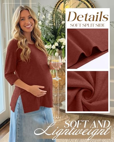 3 Pack Women's 3/4 Sleeve Maternity Loose Crewneck Tops - color: Brick Red, Emerald Green, Black, size: Medium
