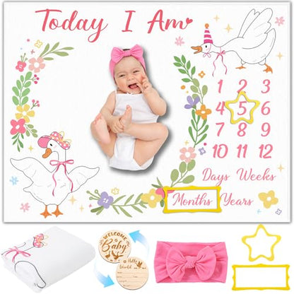 Silly Goose Baby Milestone Blanket for Baby Girl,