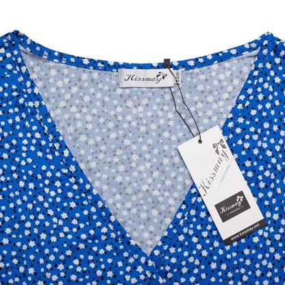kissmay Plus Size Womens V Neck Floral Cocktail Party Midi Dresses - color: A-blue/White, size: 22 Plus