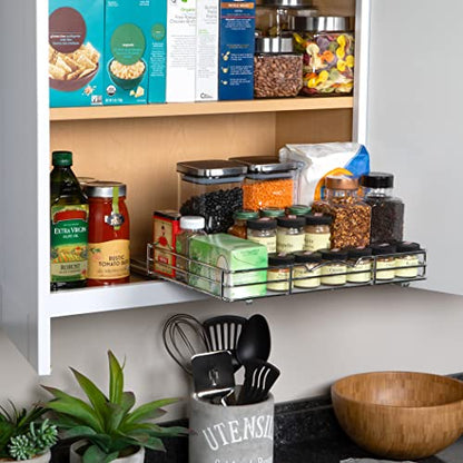 Pull Out Spice Rack for Cabinet, Spice Organizer 16 ⅜"W x 10 ⅜"D x 2 ¾"H - size: 16 Inch - Single