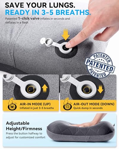 Hikenture Camping Pillow with Removable Cover, Ultralight Inflatable Pillow - color: Grey