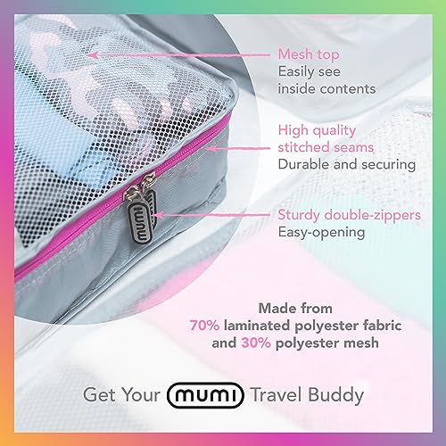 MUMI Packing Cubes Set of 5 - Mesh-Top Luggage Organizers, Gray - color: Grey
