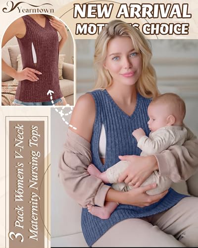 3 Pack Women's Nursing Tank Tops - color: Black, Navy Blue, Burgundy, size: Large